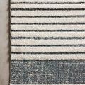 Close-up of rug texture showing polypropylene pile with soft white stripes and dark blue lines