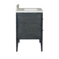 Side view showing full length of vertical rattan texture on vanity side panels