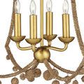 Detailed close-up of gold candle-style lights and twisted rope frame with ornamental rope balls