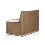 Perspective view of bench angled to show front and part of backrest
