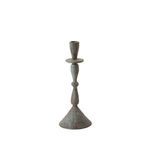 Set of 2 weighty metal Bristol candlesticks with greenish patina finish and lightly hammered texture
