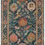 Padma Marine / Multi Rug with thick wool pile, featuring bold floral and paisley motifs in blue, orange, pink, and beige t...