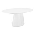 Otago Oval Dining Table angled view showing thickness of oval tabletop and pedestal base shape