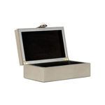 Open Steven Box showing black felt-lined interior and gold hinge details.