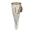 Wall sconce angled slightly to left showing side profile of mounting plate and chain draping
