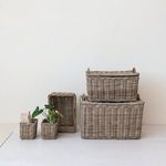 Product Image 4 for Hand-Woven Rattan Trunks Storage with Handles and 3 Nested Baskets, Natural, Set of 5 from Creative Co-Op