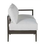 Side view showing linear slate gray aluminum frame and cushion thickness