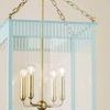 Close-up of brass light sockets and hanging chain on Soft Arctic Blue Rosalie Lantern