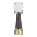 Sortie lamp in off position with white globe and brass base front view