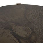 Close side view showing oak base panels supporting the wide iron top