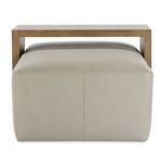 Front view of Macon Leather Ottoman with wood side table above central cushion
