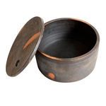 Hazel Serving Bowl with lid removed, showing smooth dark interior and circular rim