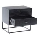 Atelier nightstand with the lower drawer fully open displaying interior and sliding mechanism