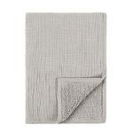 Light gray TC Linen Cotton Blend Throw Blanket with textured linen top layer and fluffy sherpa backing corner folded