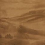 Close-up showing soft texture and brushstroke detail of the muted brown landscape.