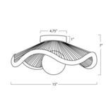 Line drawing with dimensions of round twisted rope shade and globe showing 15-inch width and 7-inch height