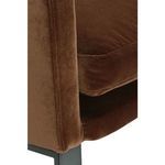 Close-up of back cushion seam where it meets the side frame highlighting soft brown velvet fabric
