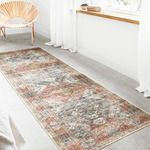 Skye Apricot / Mist Rug in room context from higher angle, highlighting warm apricot shade and woven texture