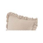 Close-up of Betty Cushion corner displaying delicate ruffle detail and striped texture