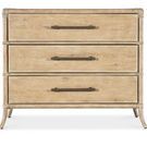 Front view of three-drawer chest showing straight-on perspective and textured bar handles