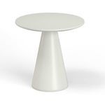 Round pedestal pub table in smooth light gray glass fiber reinforced concrete with a tapered base