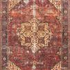 Loren Red / Navy Rug with vintage hand-knotted look, featuring medallion pattern in red, navy, beige tones