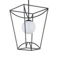 Side perspective with opaque white globe inside angular black powder-coated frame
