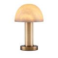 La Gravite Mini Table Lamp illuminated, showing warm light diffused through white alabaster shade