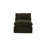 Cates Slipper Chair in dark olive fabric with dense foam cushions and no visible frame, front view