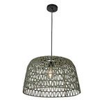 Sable Paper Rope Pendant Light with woven natural paper rope shade and black wired fixture hanging from the ceiling