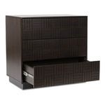 Three-quarter view with bottom drawer fully extended showing inner drawer construction