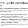 Care instructions text for maintaining natural pine wood with notes on cracks and dusting