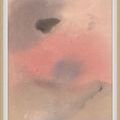 Abstract canvas painting with soft washes of pink, grey, and beige blending seamlessly in muted tones