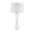 Duveen Table Lamp with clear hourglass crystal base and white shade, slimmer base variant