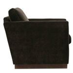 Left side view highlighting thick armrest and cushioned back in dark velvet