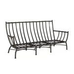 Sofa frame without cushions showing vertical and horizontal metal support slats in slate gray