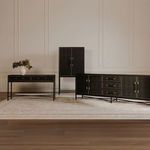 Living room styled scene featuring Mako Sideboard alongside matching smaller cabinet and console table