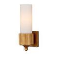 Side angle of Bryce Bath Wall Sconce with glowing light inside white diffuser