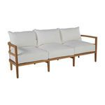 Santa Barbara Natural N-dura Sofa with light wood frame and white cushioned seats and back pillows