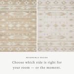 Side-by-side comparison of both reversible sides of Rivers Ivory Rug highlighting color and motif differences