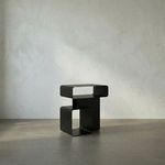 Matte black iron Danville Side Table with minimalist curved rectangular forms stacked asymmetrically