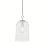 Small pendant with polished nickel finish and clear glass shade etched with intricate floral design
