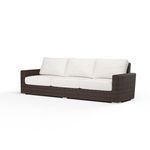 Angled front view highlighting sofa frame and plush white cushions
