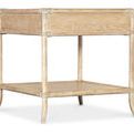 Back view showing smooth wooden back panel and rope accents at joint corners on Retreat Pole Rattan End Table.