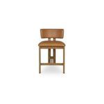 Morel Counter Stool with oak frame and curved backrest upholstered in brown top-grain leather, armless and sturdy