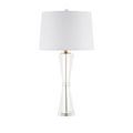 Duveen Table Lamp with almost cylindrical but tapered clear optic crystal base variant with white drum shade