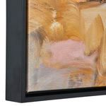 Macro detail of canvas texture and brushstrokes on framed abstract desertscape