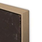 Close-up of painting’s edge with visible texture and minor paint chipping, framed in a light wood frame