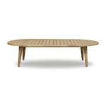 Front view highlighting the oval shape and four tapered legs of the outdoor coffee table
