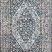 Vintage style Clara Blue rug with light blue and orange floral medallion pattern on a textured polypropylene surface